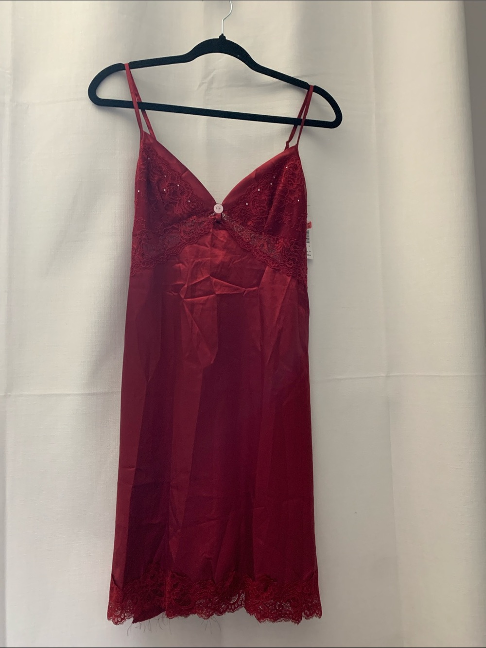 La SENZA Red Satin Lace Chemise with Button Detail